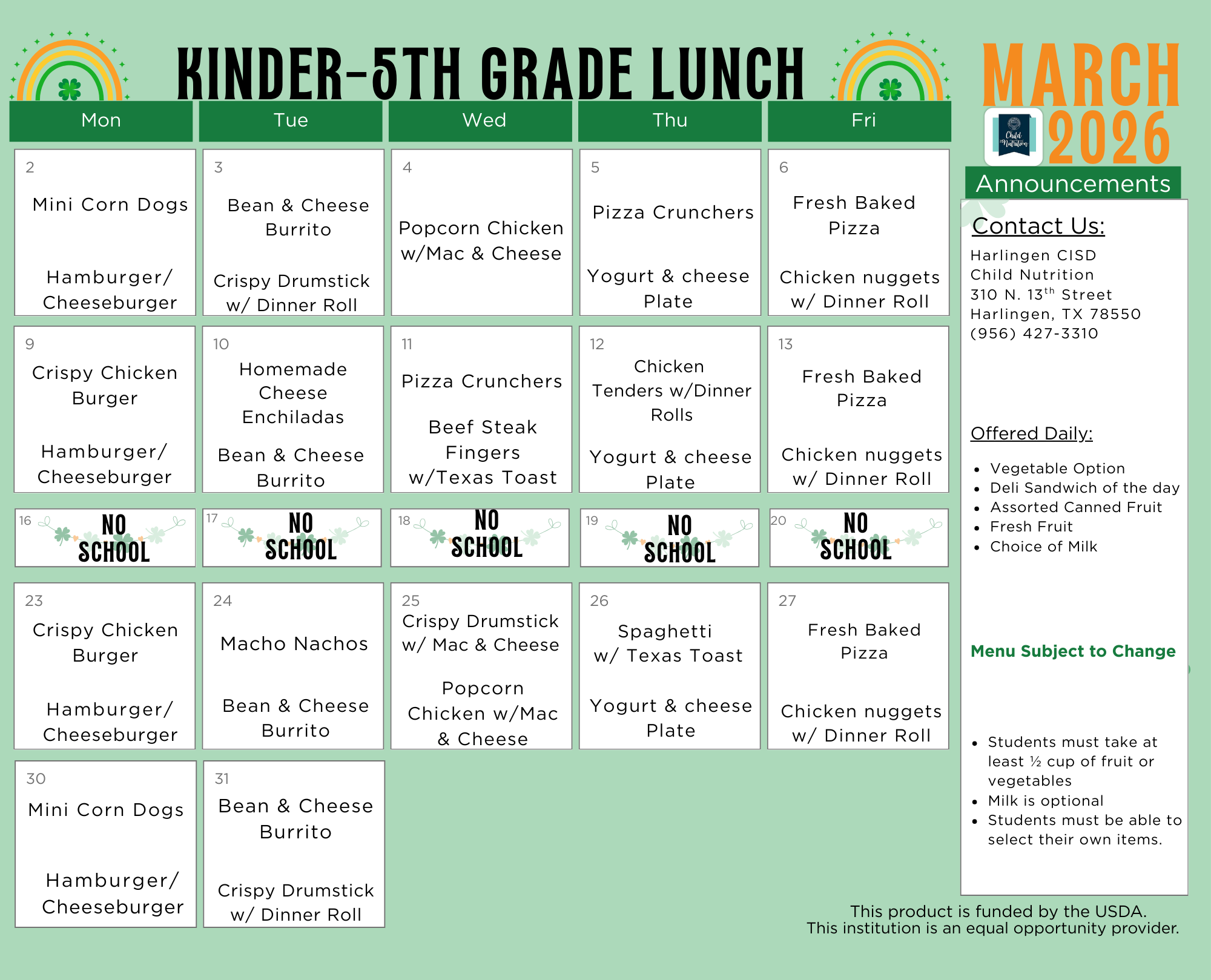 Kinder-5th Updated Menu 12/9/25